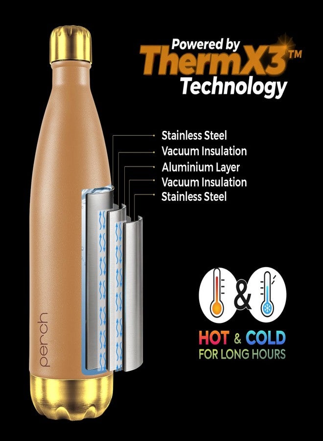 Perch Retro Hot and Cold Stainless Steel Water Bottle 980ml | Triple-Layer Vacuum Insulated Bottle| ISI Certified, Leakproof & BPA-Free | Ideal Gift for Men, Women & Parents | Golden-Amber - Image 2